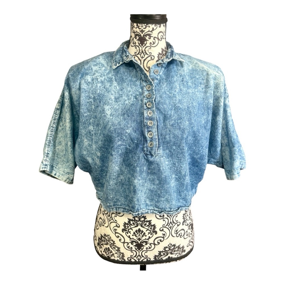 SWITCH USA Vintage Blue Acid Wash Half Button Blouse